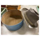 Blue Painted Pantry Box & Vtg. Hat