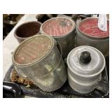 Redware Glazed Crock, Tin Storage Cans