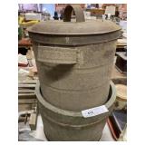 Vtg. Green Painted Wooden Stave Bucket, Lard Tin