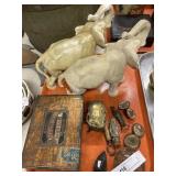 (2) Plaster Elephants, Horse Bridle Buttons,