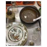 Oriental Decorated Plate, Milk Glass Fluid Lamp