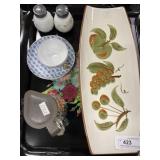 Large Stangl Fruit Decorated Dish, Syrup Jar,