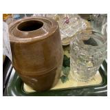 Brown Glazed Storage Jar, Glass Bowls, etc.