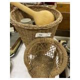 Woven Wicker Basket, Canning Jars, etc.