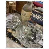 (2) Glass Compotes, Stoneware Beer Bottle