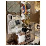 Carved Stone Plaque, Figurines, Mirror, Canisters,