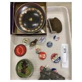 Political Buttons, Cap Gun, Gaming Wheel,