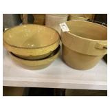 Yellowware Mixing Bowl, Stoneware Storage Crocks