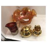 Lusterware Sugar and Creamer and Carnival Ware Bow