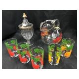 Vintage Juice Pitcher With Covered Glass Canister