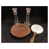 Glass Candle Stick Holders, Basket