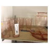 Pink Depression Tumblers, Vase, and Divided Dish