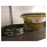 Depression Glass Mixing Bowls and Divided Dish