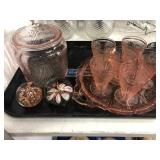 Pink Depression Glassware and Paperweights