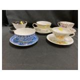 5 Decorated Chinaware Cups and Saucers