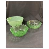 Fire King Jadite Bowl and 2 Green Depression Bowls