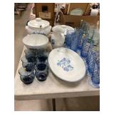 Assorted Foltz Craft With 8 Blue Water Goblets