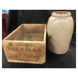 Wooden Chalk Box and Storage Crock