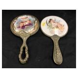2 Early Porcelain Silver Plated Vanity Mirrors