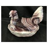 Slag Glass Hen on Nest