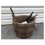 Primitive Wooden Bucket w/ Assrt. Tools