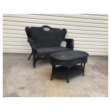 Repainted Wicker Settee & Coffee Table