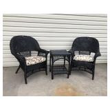 Repainted Wicker Arm Chairs & Side Table