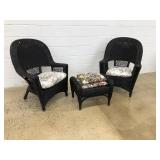 (2) Wicker Arm Chairs & Ottoman