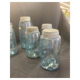 (7) Vintage Blue-Green Canning Jars
