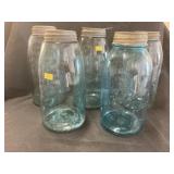 (5) Vintage Blue-Green Ball Canning Jars