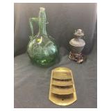 Tin Fluid Lamp, 1 Gal. Jar, Brass Letter Holder