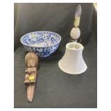 Oriental Style Bowl, Alabaster Lamp, Pottery