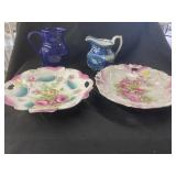 (2) Hand Painted Plates & (2) Pitchers