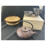 Glazed 2-Tone Bowl & Agate Funnel & Bowl, Cast