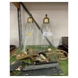 (2) Vtg. Brass Bracket Lamps & Shutter Hardware
