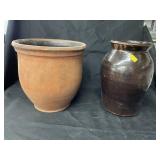 Vtg. Open Redware Glazed Crock & Stoneware