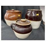 (3) Stoneware Covered Storage Jars/Pots