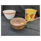 Copper Skillet With Nesting Mixing Bowls