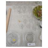 Assorted Etched Stemware and Serving Dishes