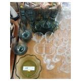 Etched Stemware and Assorted Snack Plates