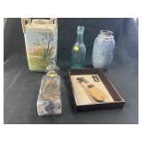 Vtg. Enameled Nippon Vase, Lancaster Bottle,