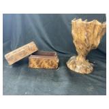 Contemporary Wooden Carved Figural Bowl, Covered