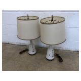(2) Glass Painted Decorated Table Lamps