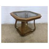 Oak Glass Top End Table