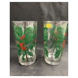 2 Peanut Butter Glass Holly Tumblers