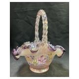 Fenton Paint Decorated Art Glass Basket