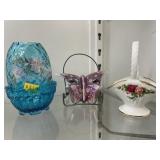 2 Pieces of Fenton Art Glass, Royal Albert Glass