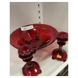 Contemporary Ruby Glass Footed Bowl