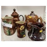 Magolica & Rockingham Glazed Water Pitchers