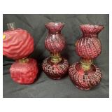 3 Cranberry Glass Fluid Lamps